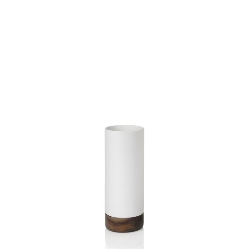 Wazon, ceramika, drewno, biały, średnica 12,5 cm,